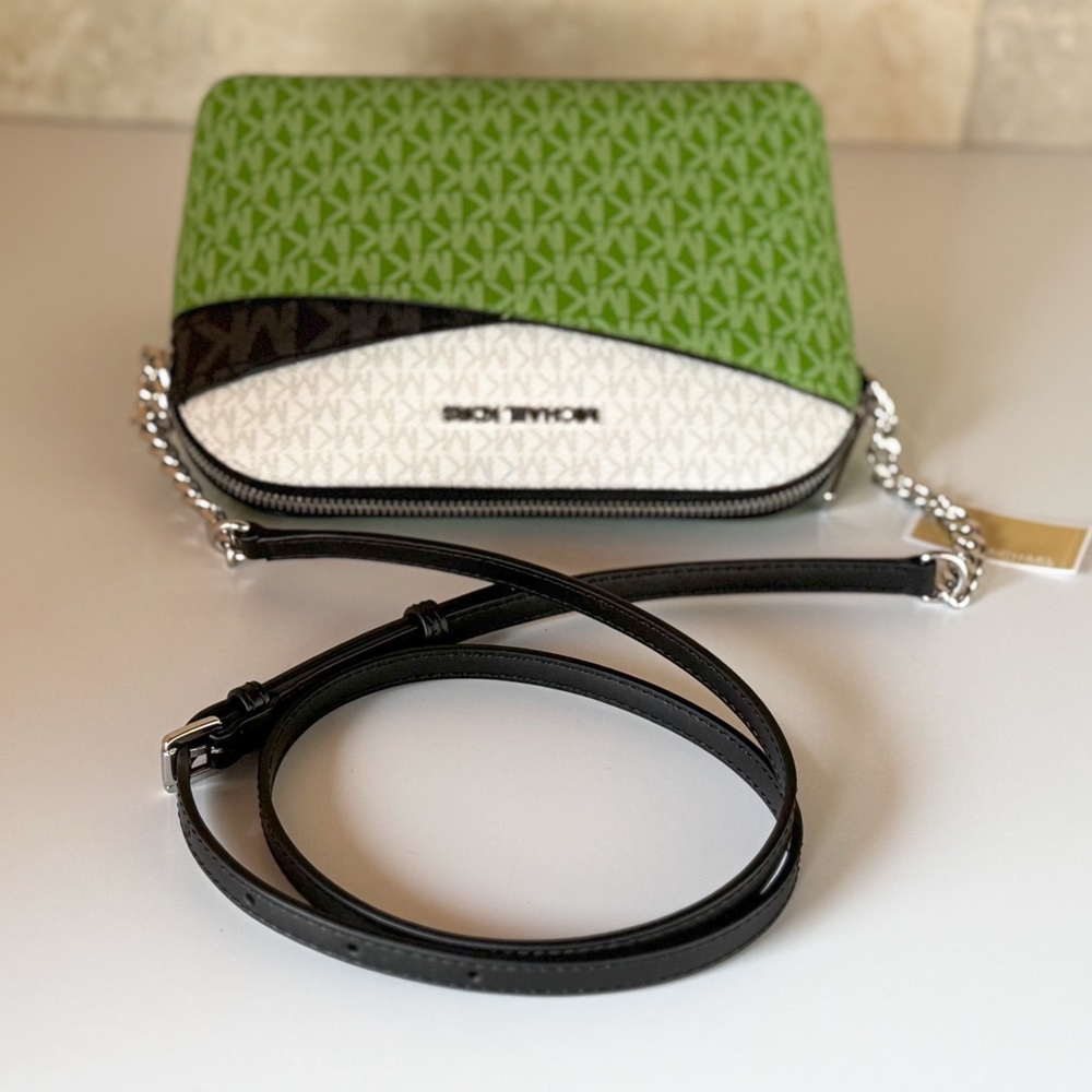 Michael Kors Jet Set Travel Dome Shoulder Crossbody Bag MK Green Multi - Picture 13 of 15